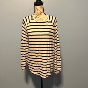 Long sleeve blue and white striped shirt